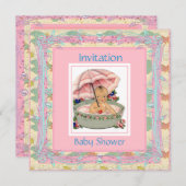 ヴィンテージベビシャワーピンクブルー 招待状 (正面/裏面)