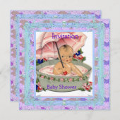ヴィンテージベビシャワーピンクブルー 招待状 (正面/裏面)