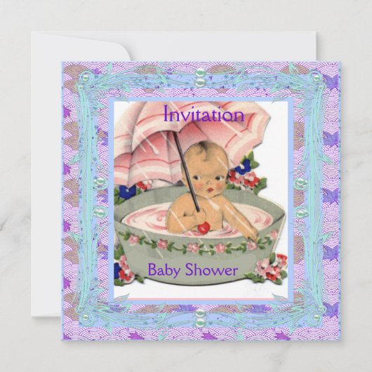 ヴィンテージベビシャワーピンクブルー 招待状 (正面)