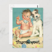 ヴィンテージベビーが子犬と話すありがとう ポストカード (正面/裏面)