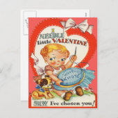 ヴィンテージベビーと子犬は針の点バレンタイン シーズンポストカード (正面/裏面)