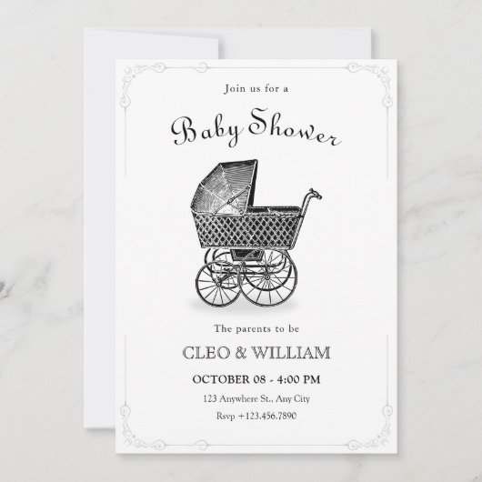 ヴィンテージベビーのベビーシャワー 招待状 (正面)