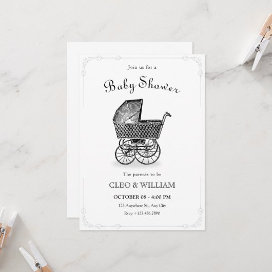 ヴィンテージベビーのベビーシャワー 招待状 (正面/裏面インサイチュ)