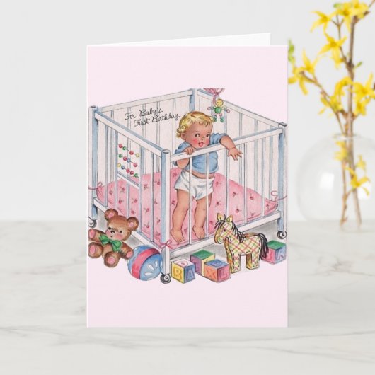 ヴィンテージベビーの最初の誕生日グリーティングカード カード (黄色い花)