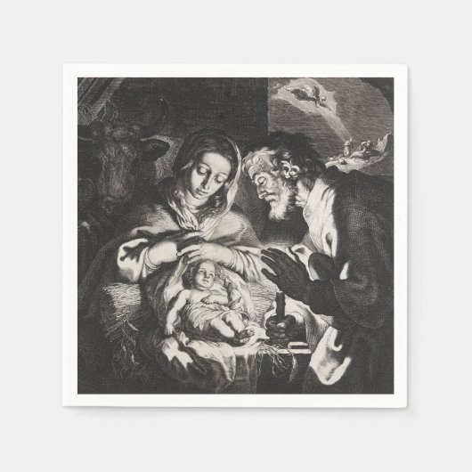 ヴィンテージベビーイエズクリスマス出生 スタンダードカクテルナプキン (正面)