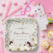 ヴィンテージベビーイン開花葉クリーム ペーパープレート (パーティー)