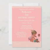 ヴィンテージベビーオン電話ピンクシェブロン1st誕生日 招待状 (裏面)
