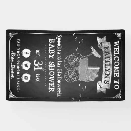 ヴィンテージベビーカーのハロウィーンベイビーシャワーへようこそ 横断幕 (横)