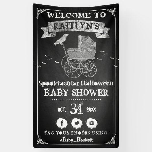 ヴィンテージベビーカーのハロウィーンベイビーシャワーへようこそ 横断幕 (縦)