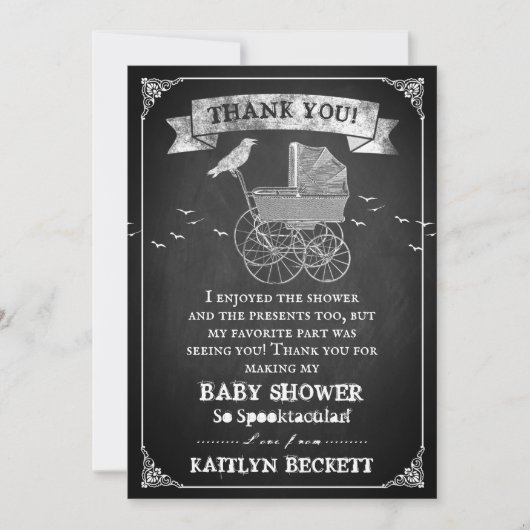 ヴィンテージベビーカーのハロウィーンベイビーシャワー サンキューカード (正面)