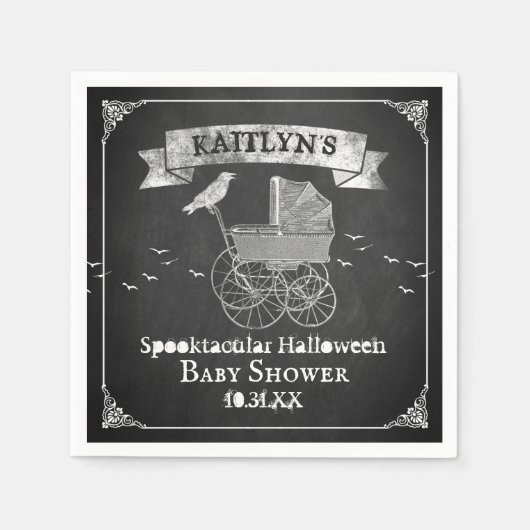 ヴィンテージベビーカーのハロウィーンベイビーシャワー スタンダードカクテルナプキン (正面)