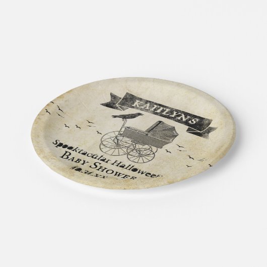 ヴィンテージベビーカーのハロウィーンベイビーシャワー ペーパープレート (アングル)