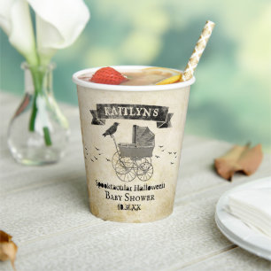 ヴィンテージベビーカーのハロウィーンベイビーシャワー 紙コップ