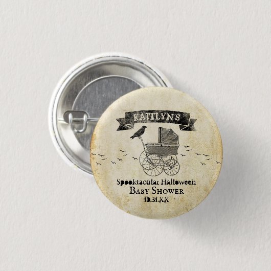 ヴィンテージベビーカーのハロウィーンベイビーシャワー 缶バッジ (正面&裏面)