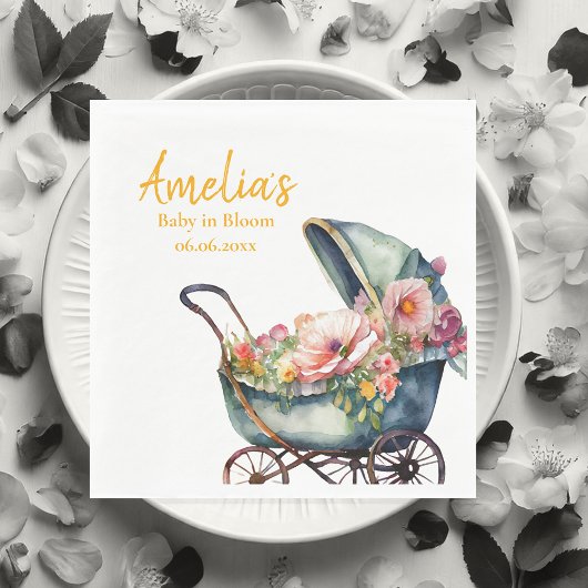 ヴィンテージベビーカーパーソナライズされたの赤ちゃんシャワー スタンダードランチョンナプキン