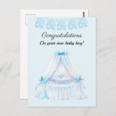 ヴィンテージベビーカー男の赤ちゃんおめでとうカード ポストカード (正面/裏面)