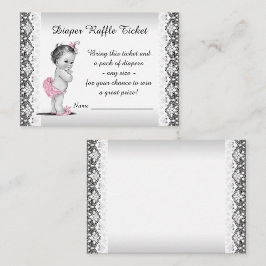 ヴィンテージベビーガールおむつラッフルチケット エンクロージャーカード (正面/裏面)