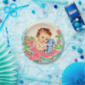 ヴィンテージベビーガールとバラベビーシャワーケーキプレート ペーパープレート (パーティー)