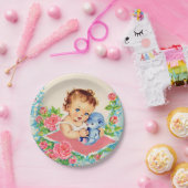 ヴィンテージベビーガールとバラベビーシャワーケーキプレート ペーパープレート (パーティー)