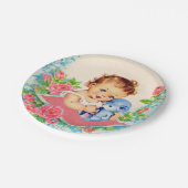 ヴィンテージベビーガールとバラベビーシャワーケーキプレート ペーパープレート (アングル)