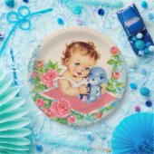 ヴィンテージベビーガールとバラベビーシャワープレート ペーパープレート (パーティー)