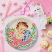 ヴィンテージベビーガールとバラベビーシャワープレート ペーパープレート (パーティー)