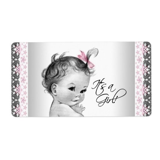 ヴィンテージベビーガールのウォーターボトルラベル ラベル (正面)