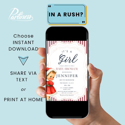 ヴィンテージベビーガールクリスマス赤ちゃんシャワー 招待状