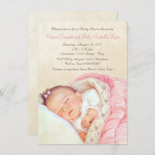 ヴィンテージベビーガールシャワー招待状 招待状 (正面/裏面)