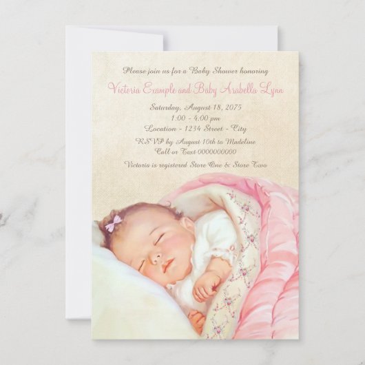 ヴィンテージベビーガールシャワー招待状 招待状 (正面)