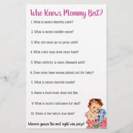 ヴィンテージベビーガールテディベア赤ちゃんシャワーゲーム チラシ (裏面)