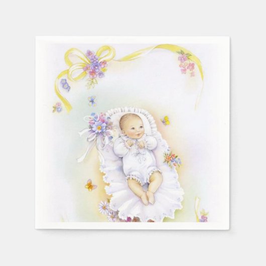 ヴィンテージベビーガールバプテスマ《キリスト教》洗礼式や命名式ナプキン スタンダードカクテルナプキン (正面)