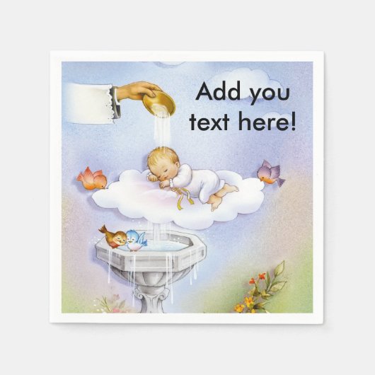 ヴィンテージベビーガールバプテスマ《キリスト教》洗礼式や命名式ナプキン スタンダードカクテルナプキン (正面)