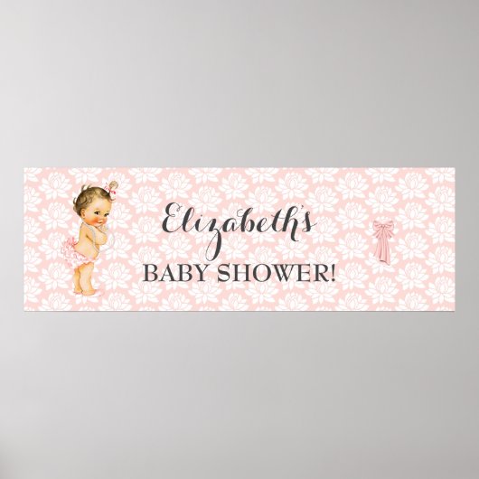 ヴィンテージベビーガールピンク&ホワイトシャワーのお知らせ ポスター (正面)