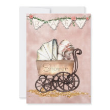 ヴィンテージベビーガールベビーシャワー招待状