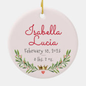 ヴィンテージベビーガールベビー初めてのクリスマス赤ピンク セラミックオーナメント (裏面)
