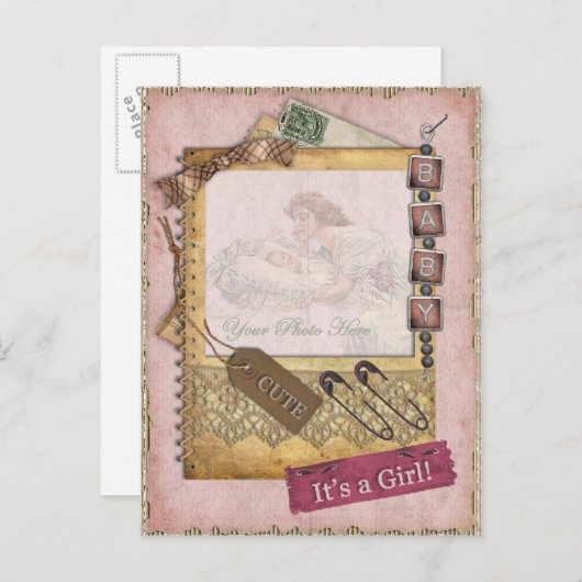 ヴィンテージベビーガール到着案内の写真 案内ポストカード (正面/裏面)