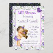 ヴィンテージベビーガール赤ちゃんシャワー招待状 招待状 (正面/裏面)