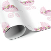 ヴィンテージベビーキャリッジかわいらしピンク花柄 ラッピングペーパー (ロールコーナー)