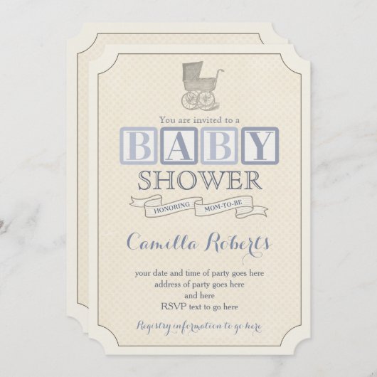 ヴィンテージベビーキャリッジシャワー招待状 招待状 (正面/裏面)