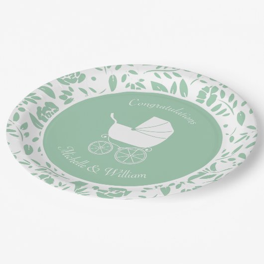 ヴィンテージベビーキャリッジシャワー美 ペーパープレート (アングル)