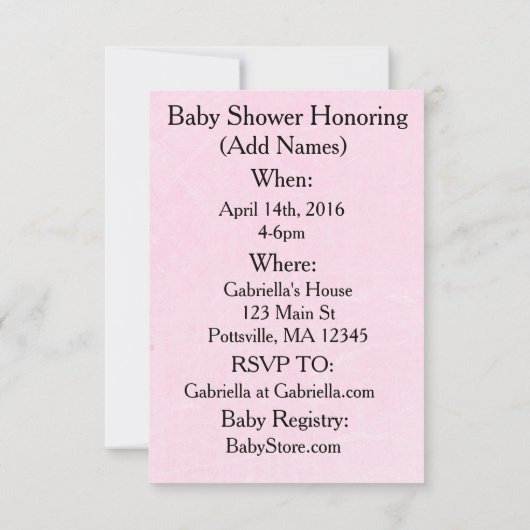 ヴィンテージベビーキャリッジピンクとホワイト招待状 招待状 (裏面)