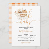 ヴィンテージベビーキャリッジフローラベビーシャワー 招待状 (正面/裏面)