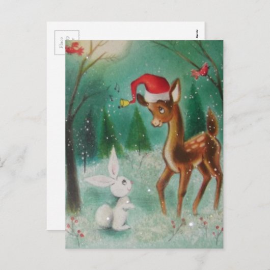 ヴィンテージベビークリスマスディアアンドバニー シーズンポストカード (正面/裏面)