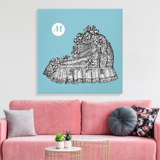 ヴィンテージベビークリブ2モノグラム24x24 Bキャンバス印刷 キャンバスプリント (インサイチュ (リビング))