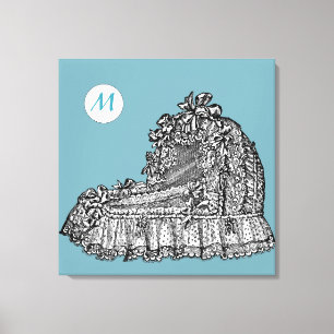 ヴィンテージベビークリブ2モノグラム24x24 Bキャンバス印刷 キャンバスプリント