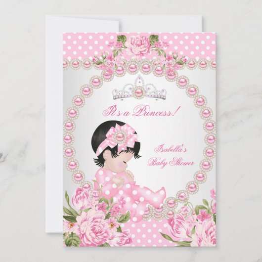 ヴィンテージベビーシャワーかわいいガールピンクパールバラ2A 招待状 (正面)