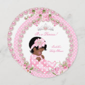 ヴィンテージベビーシャワーかわいいガールピンクパールバラ3B 招待状 (正面/裏面)