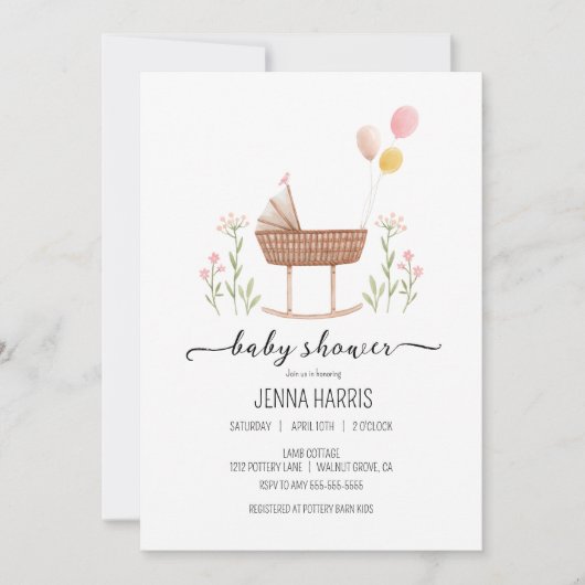 ヴィンテージベビーシャワーガールジェンダーニュートラル招待状 招待状 (正面)