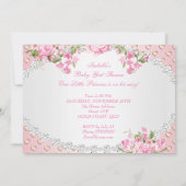 ヴィンテージベビーシャワーガールバラフローラピンクハートC 招待状 (裏面)